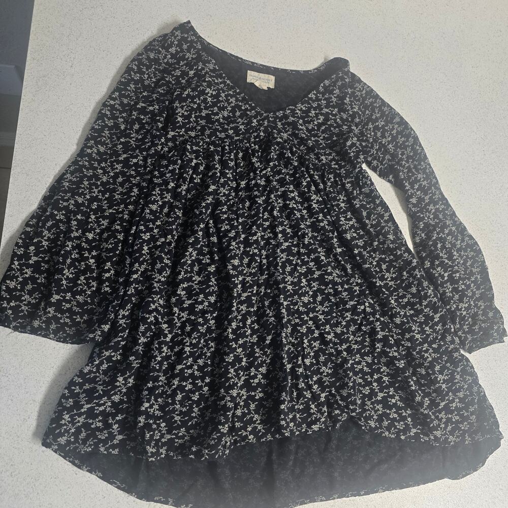 Denim & Supply Ralph Lauren Floral Mini Dress XS Black V-Neck Boho Long Sleeve